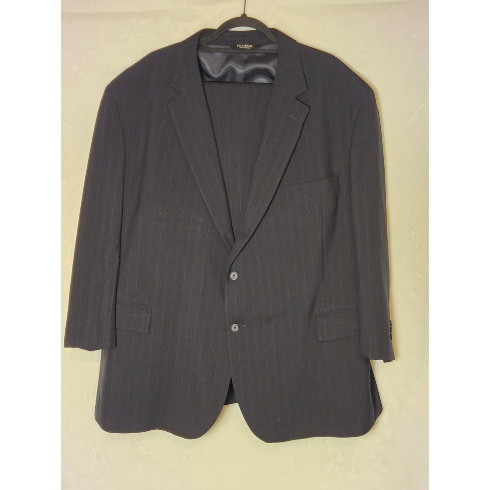 Jos. A. Bank Mens 52R Black Pinstripe 100% Wool 2-Button Suit Jacket 46×28 Pants